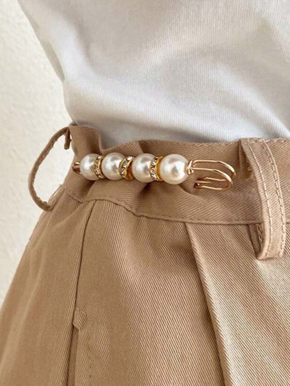 Gold Pearl Safety Pin Belt Charm Cream Pearls viral hack jeans accent - Picture 4 of 4